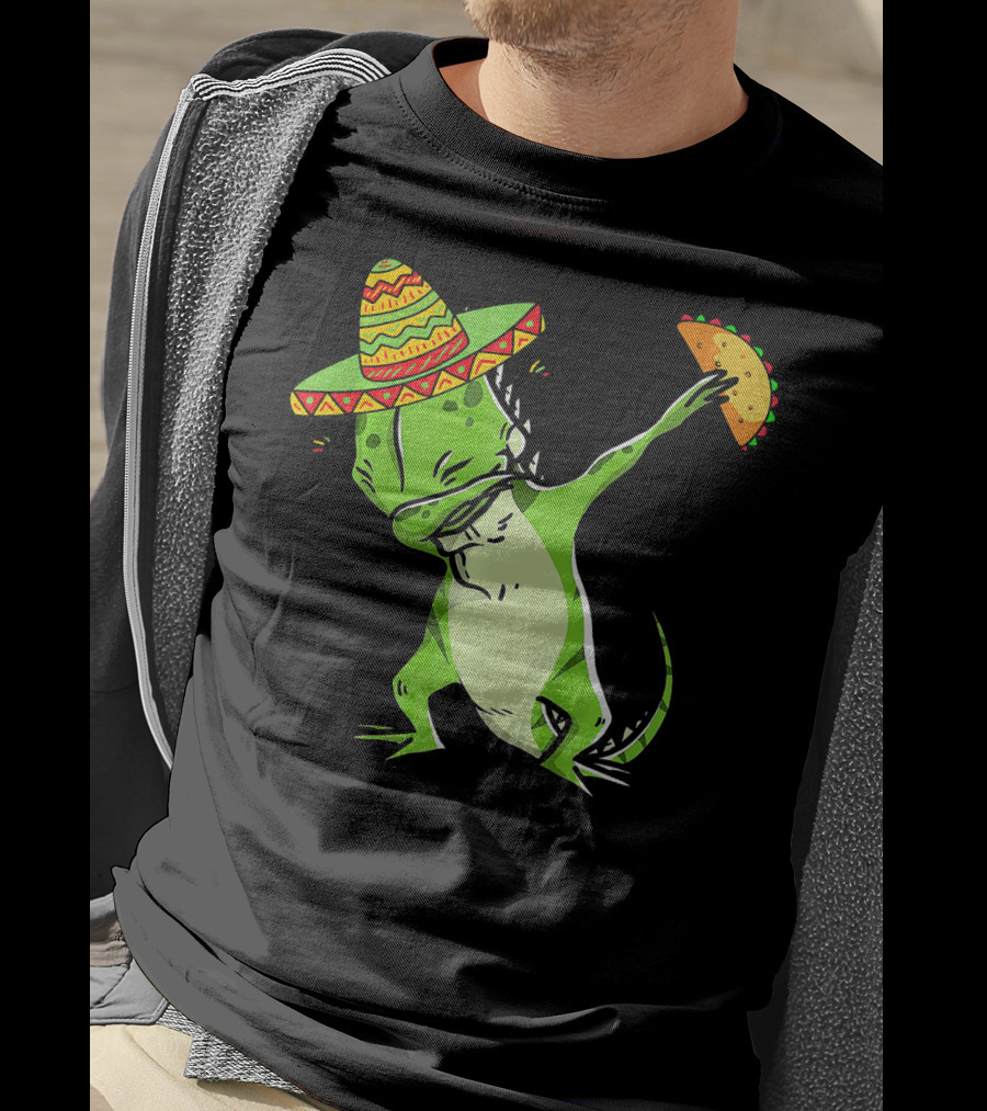 Cinco De Mayo Iguana Dabbing With Taco And Sombrero T-Shirt