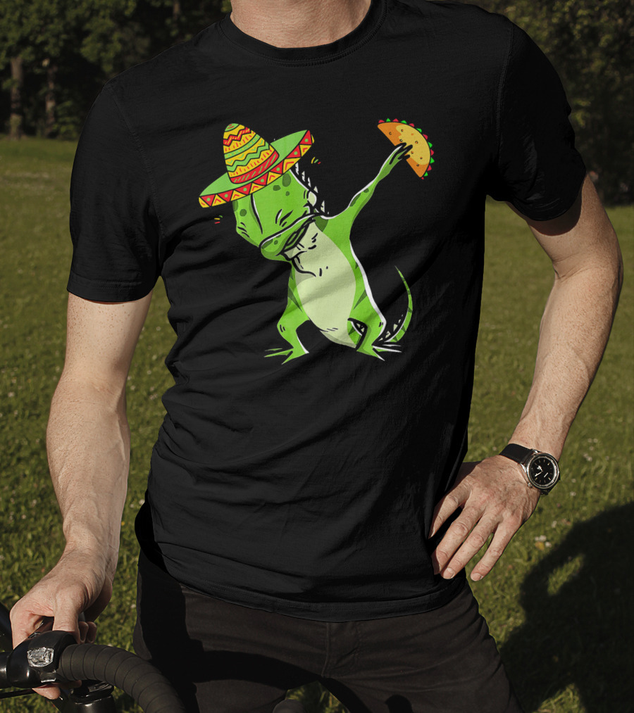 Cinco De Mayo Iguana Dabbing With Taco And Sombrero T-Shirt