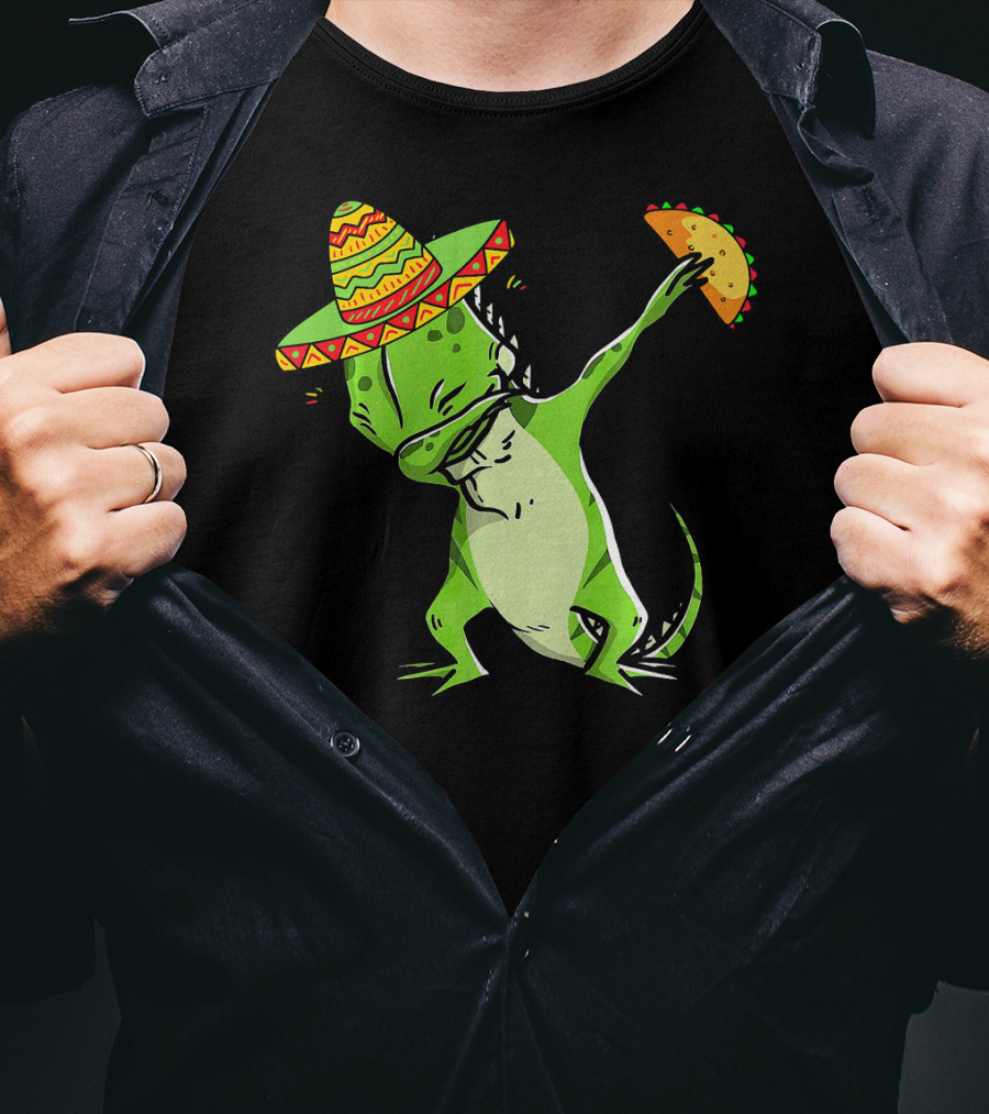 Cinco De Mayo Iguana Dabbing With Taco And Sombrero T-Shirt