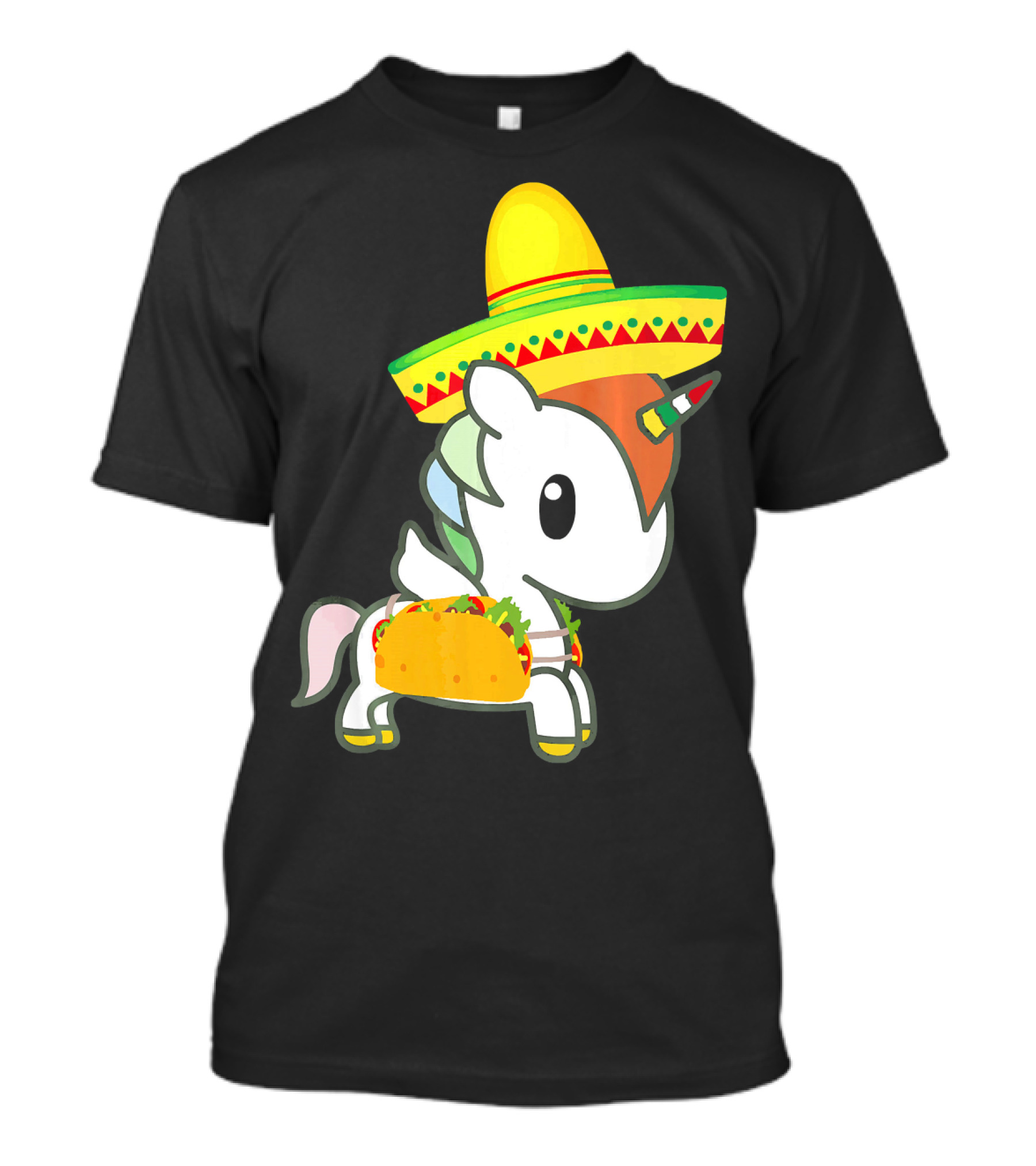 Chibi Cinco De Mayo Unicorn Wearing Sombrero Taco T-Shirt