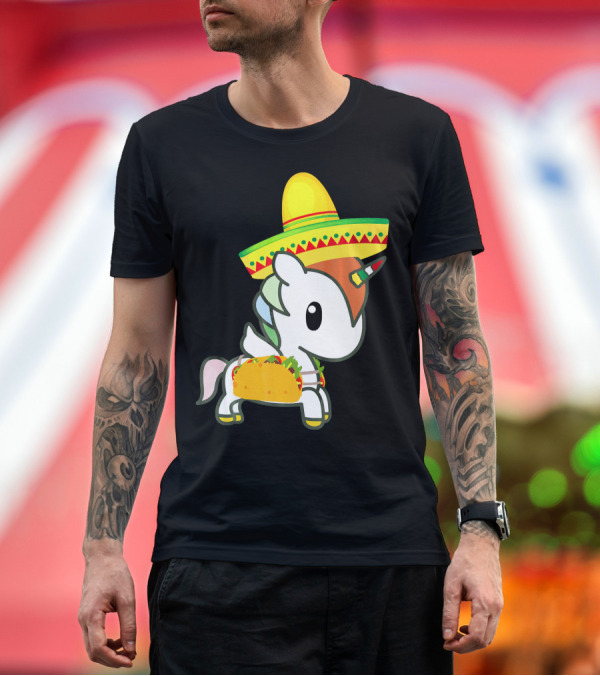 Premium T-Shirt: Chibi Cinco de Mayo Unicorn Wearing Sombrero Taco T-Shirt Chibi Cinco de Mayo Unicorn Wearing Sombrero Taco T-Shirt