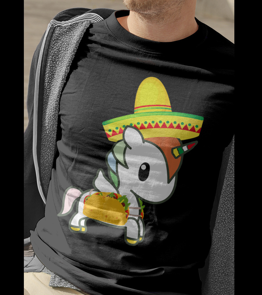 Chibi Cinco De Mayo Unicorn Wearing Sombrero Taco T-Shirt