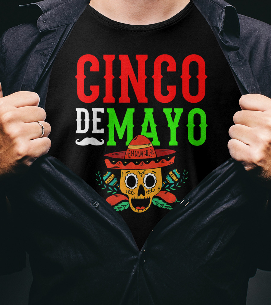 Cinco De Mayo Mariachi Skull Funny Mexic T-Shirt