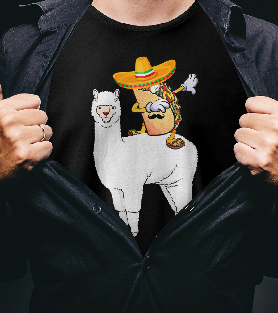 Dabbing Taco With Sombrero On Llama T-Shirt