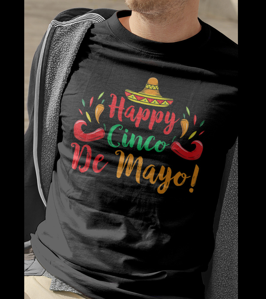 Happy Cinco De Mayo Sombrero And Peppers T-Shirt