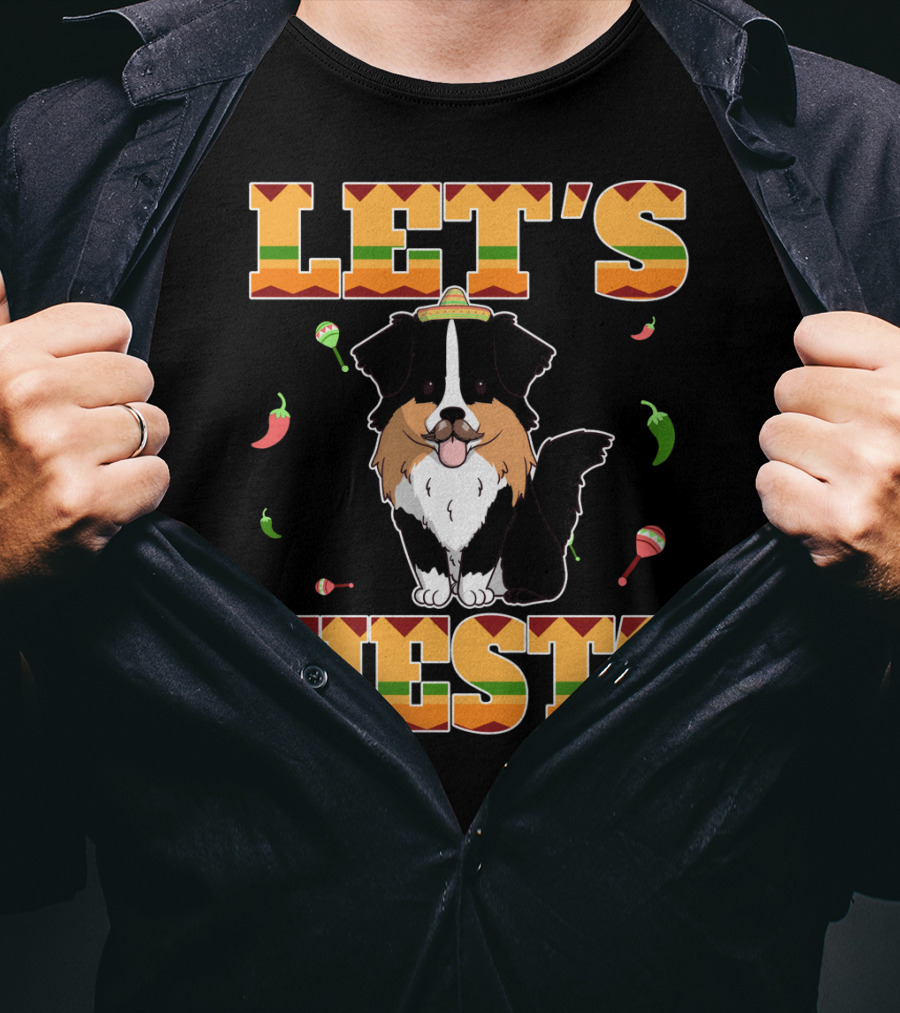 Let's Fiesta Australian Shepherd Dog Sombrero Maracas Peppers T-Shirt