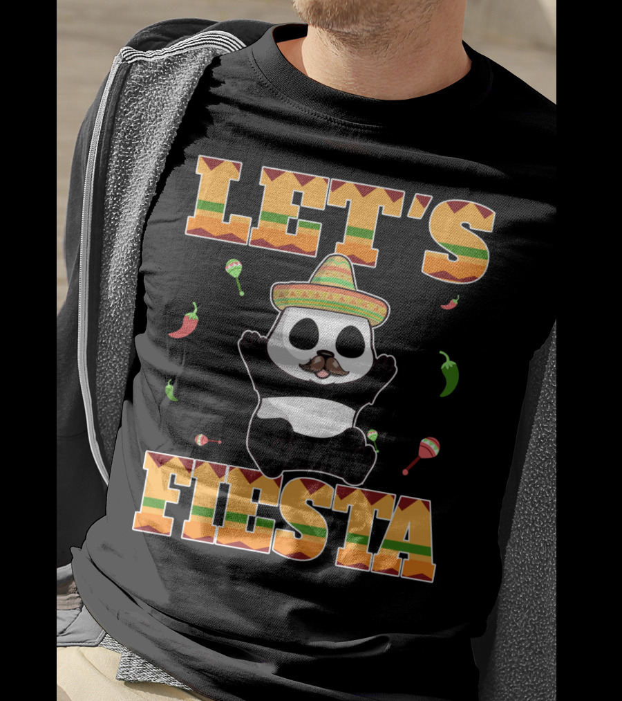 Let's Fiesta Panda Sombrero Maracas Peppers Cinco De Mayo Mexican T-Shirt