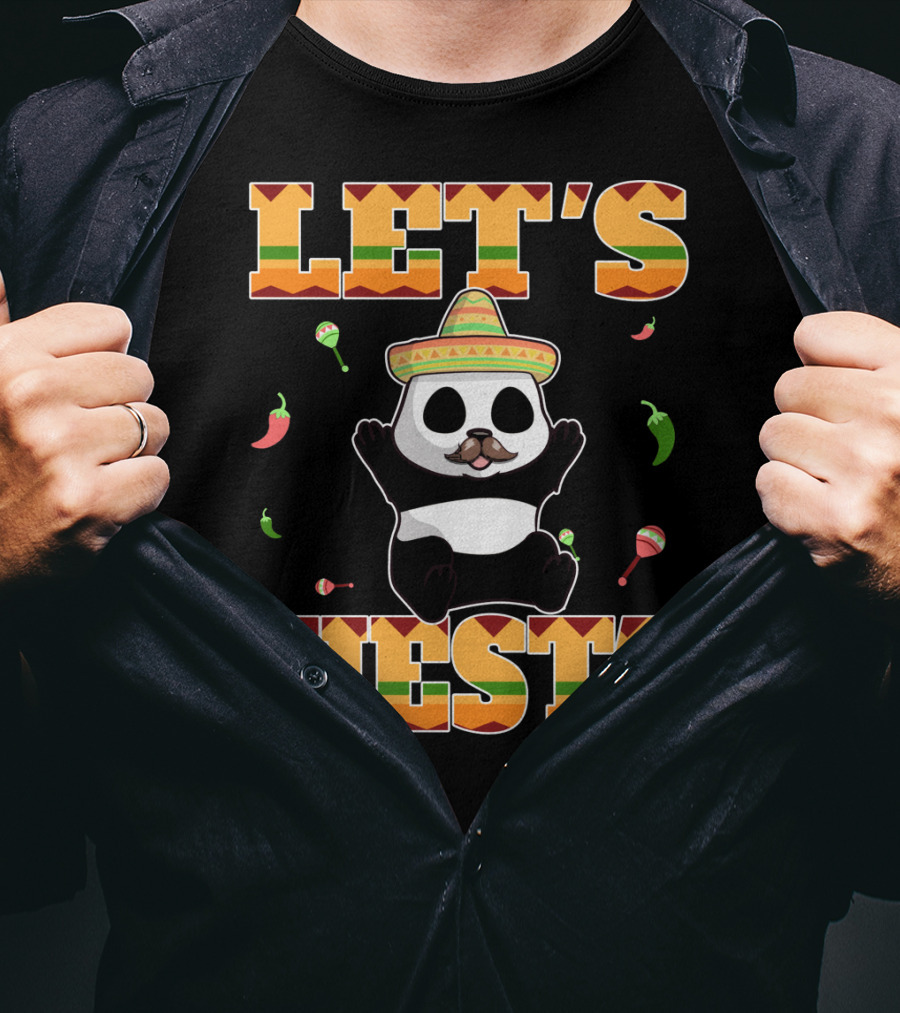 Let's Fiesta Panda Sombrero Maracas Peppers Cinco De Mayo Mexican T-Shirt