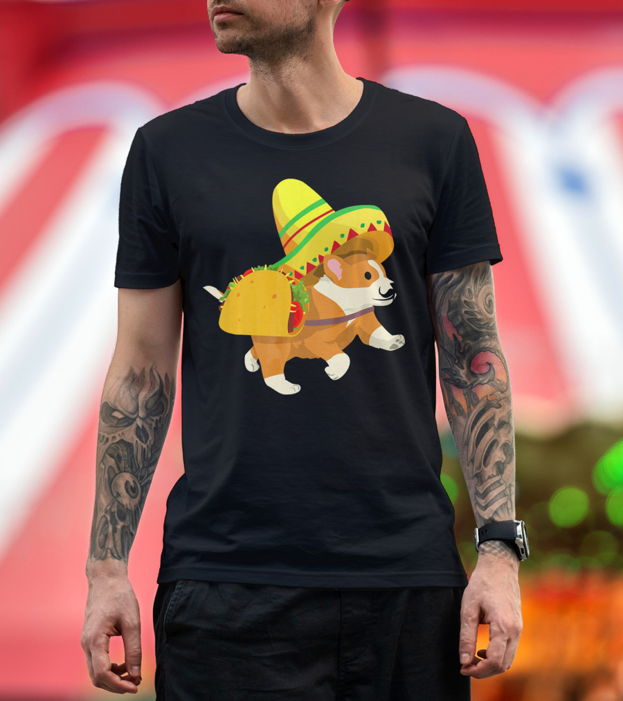 Cinco de Mayo Corgi in Sombrero and Taco Costume T-Shirt