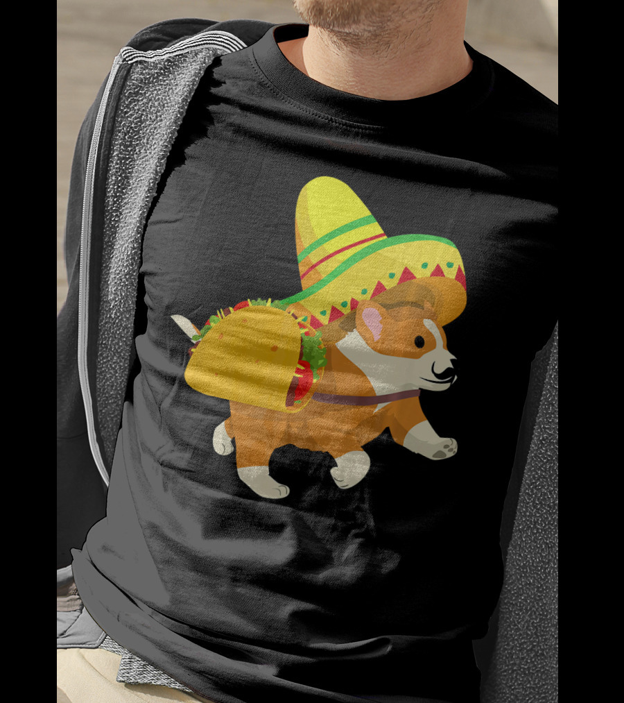 Cinco De Mayo Corgi In Sombrero And Taco Costume T-Shirt