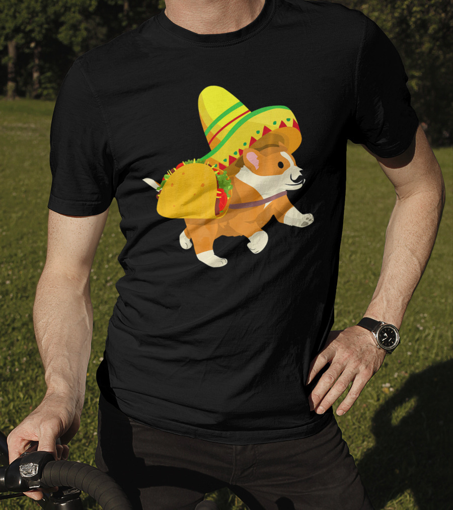 Cinco De Mayo Corgi In Sombrero And Taco Costume T-Shirt
