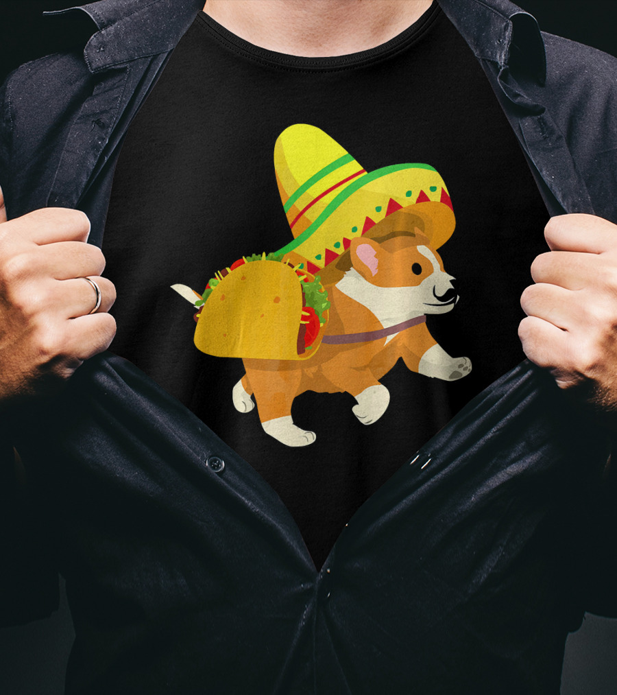 Cinco De Mayo Corgi In Sombrero And Taco Costume T-Shirt