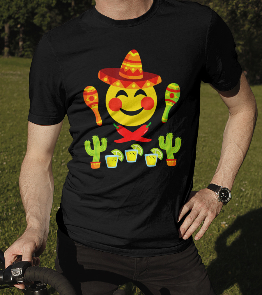 Happy Emoji Cinco De Mayo Mexican Fiesta Celebration Elements T-Shirt