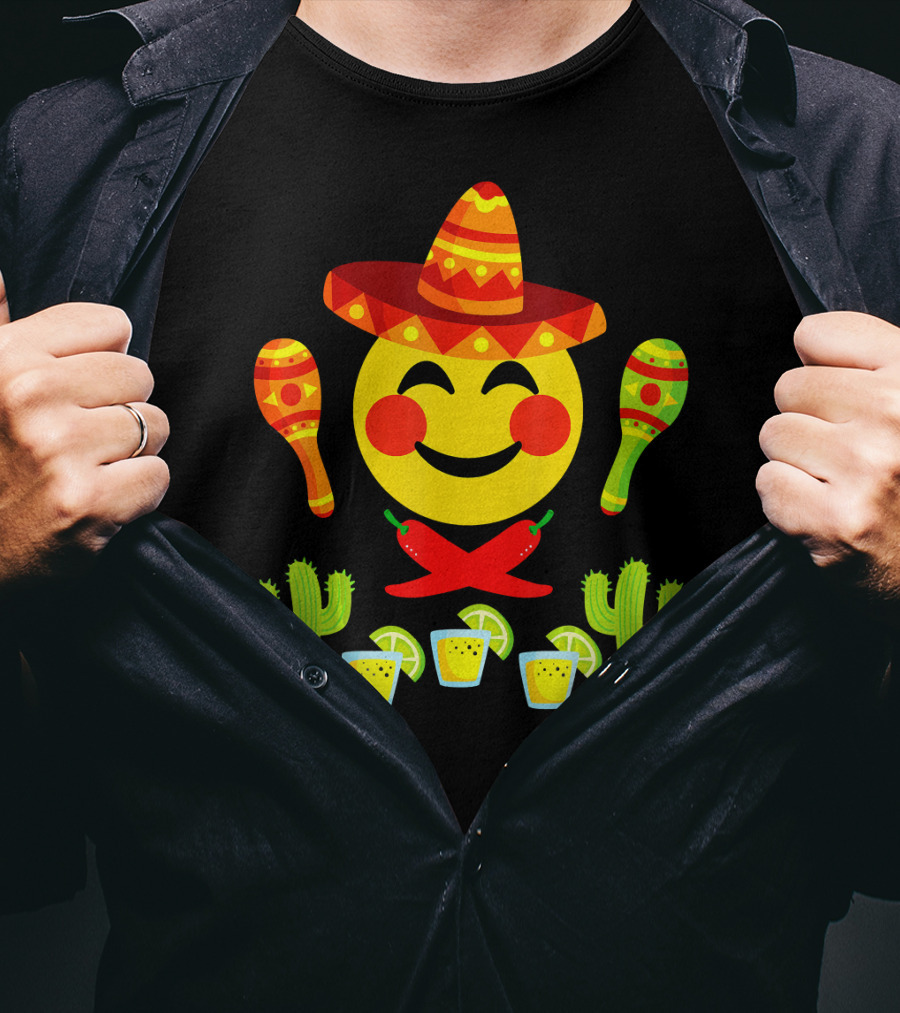 Happy Emoji Cinco De Mayo Mexican Fiesta Celebration Elements T-Shirt