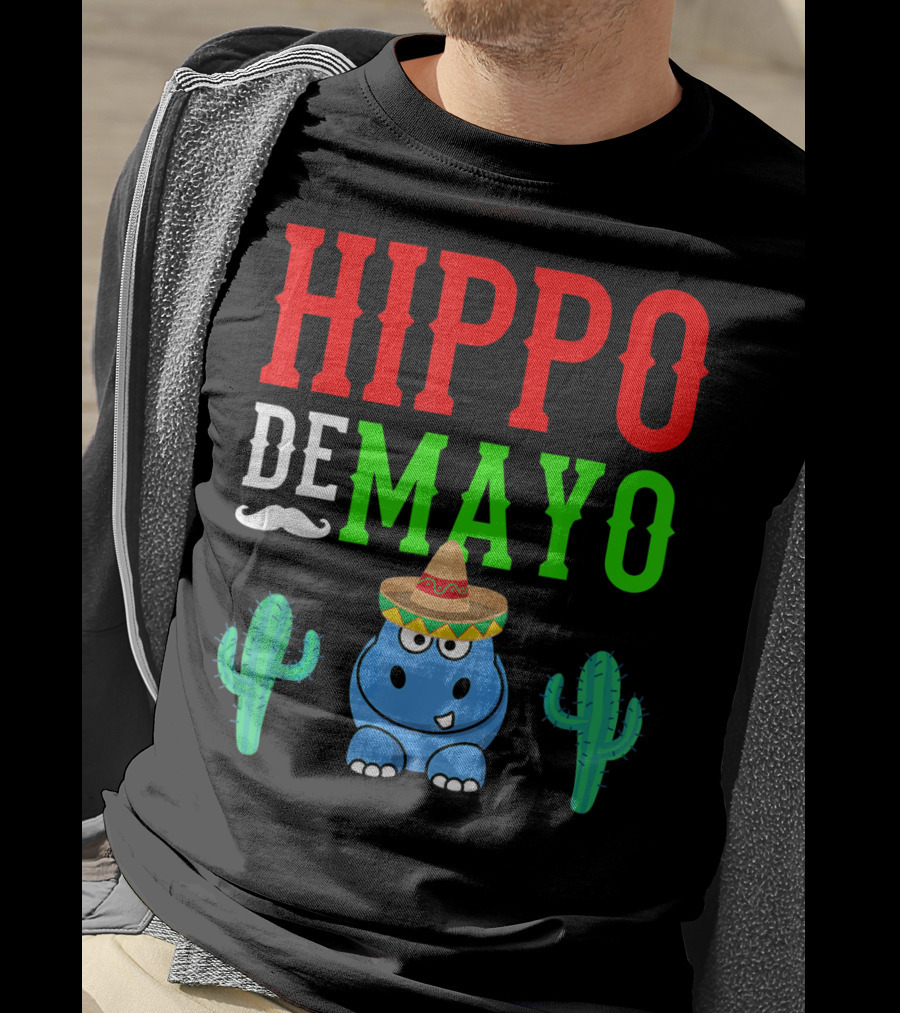 Hippo De Mayo Funny Mexico Fiesta With Sombrero Cactus T-Shirt