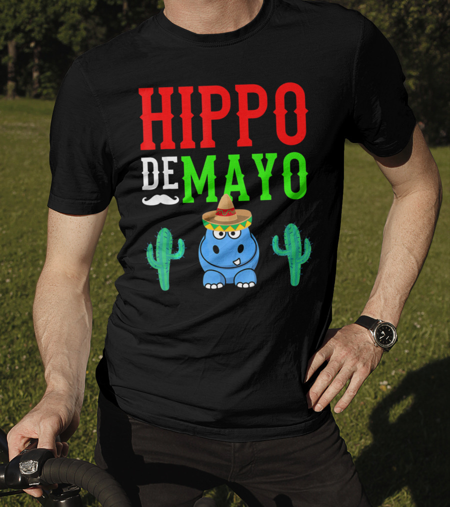 Hippo De Mayo Funny Mexico Fiesta With Sombrero Cactus T-Shirt