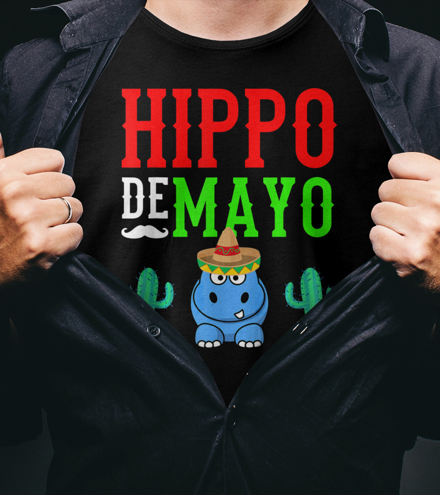 Hippo De Mayo Funny Mexico Fiesta With Sombrero Cactus T-Shirt