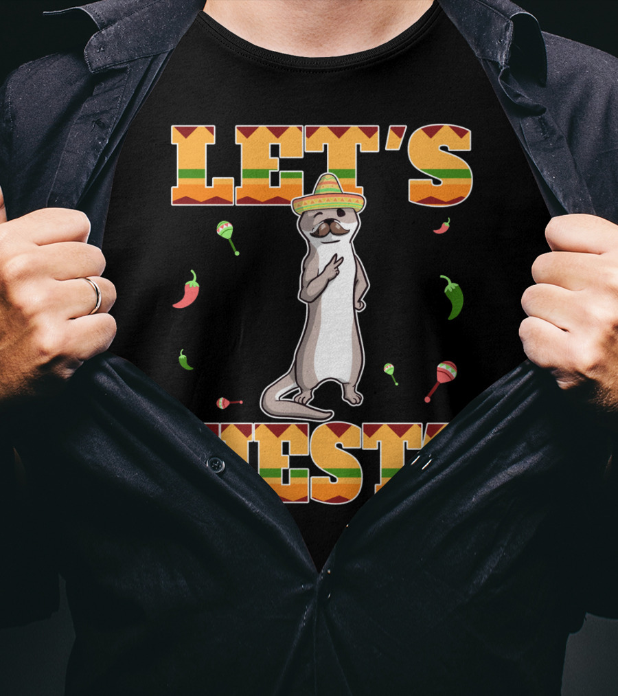 Let's Fiesta Otter Sombrero Maracas Peppers Cinco De Mayo Mexican T-Shirt