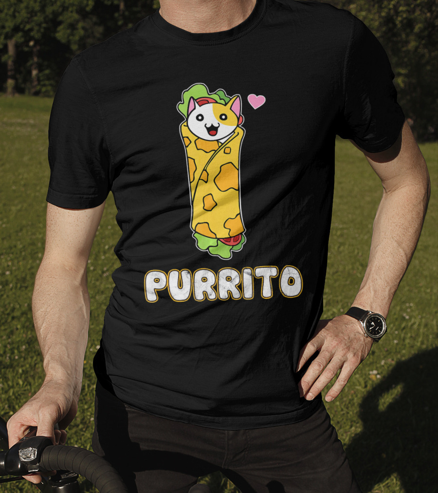 Purrito Kitten Wrapped In Burrito With Heart And Taco Cat Expression T-Shirt