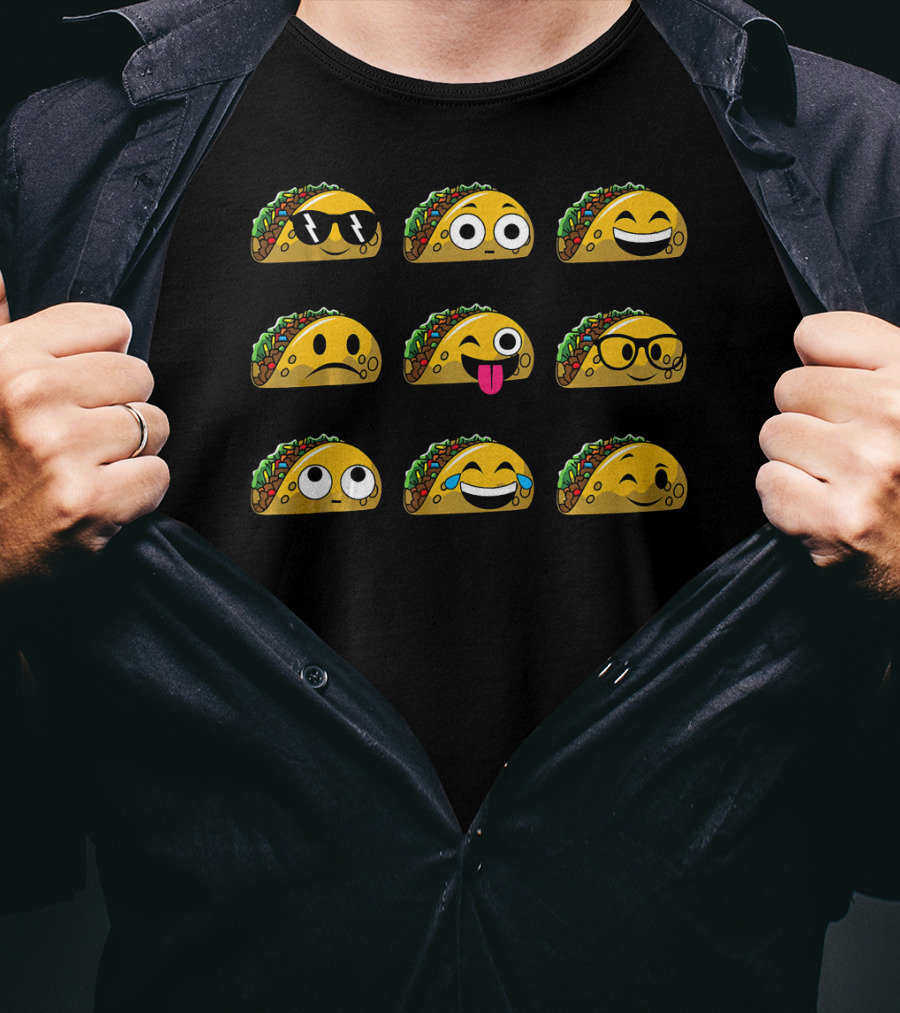 Funny Mexican Food Taco Emojis With Different Expressions T-Shirt