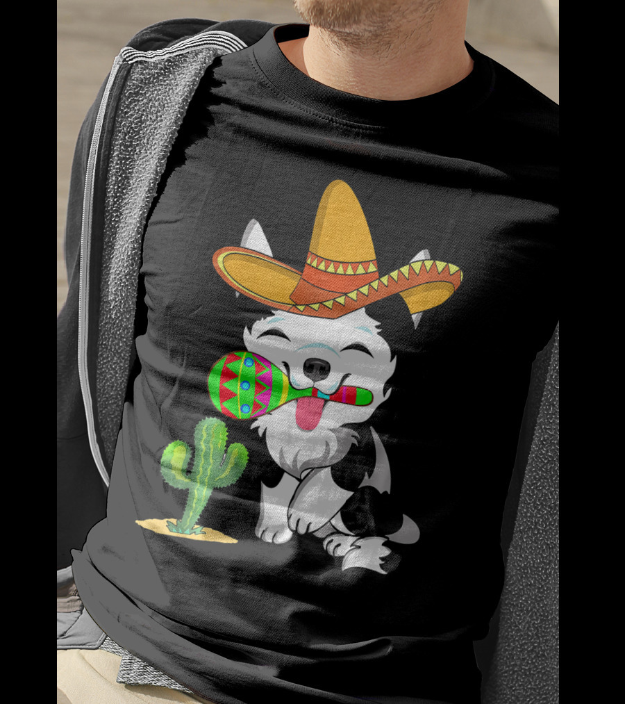 Cute Husky Dog With Sombrero And Maracas Cinco De Mayo 5th Of May T-Shirt
