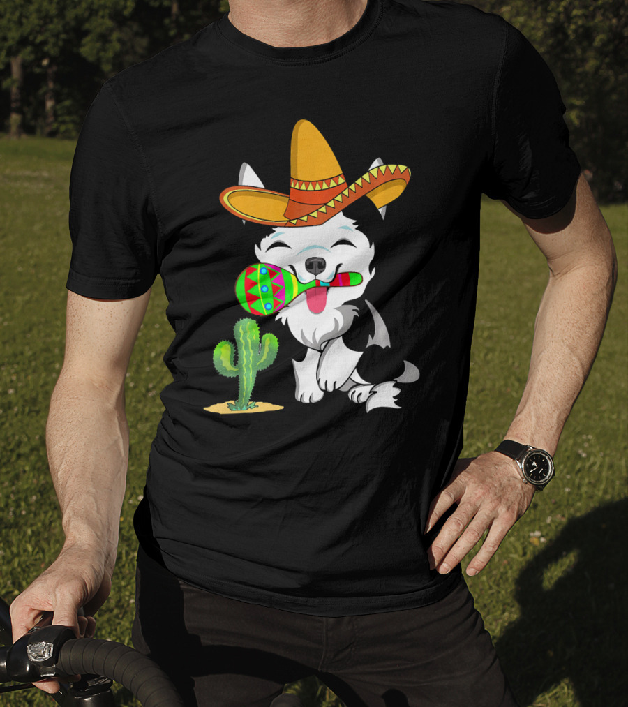 Cute Husky Dog With Sombrero And Maracas Cinco De Mayo 5th Of May T-Shirt