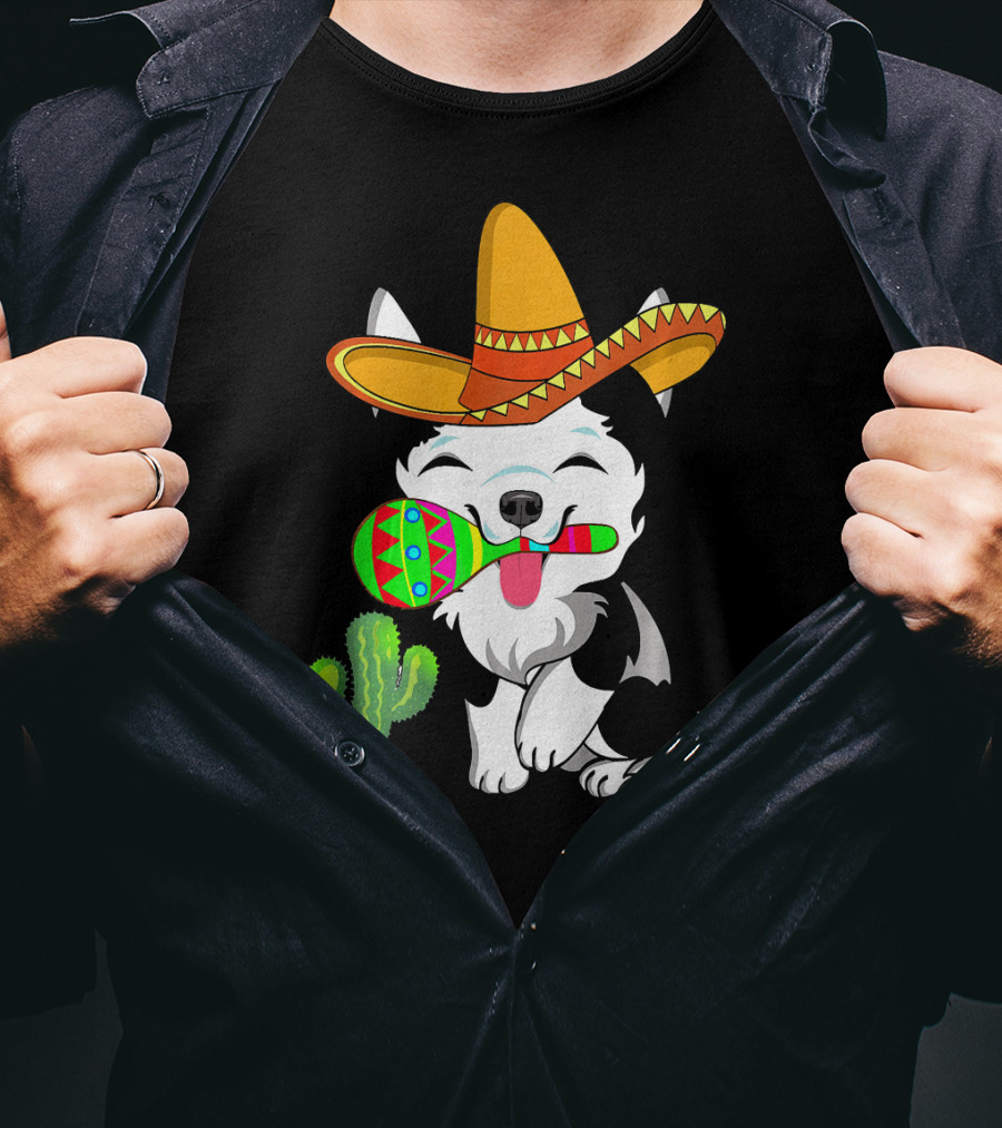Cute Husky Dog With Sombrero And Maracas Cinco De Mayo 5th Of May T-Shirt
