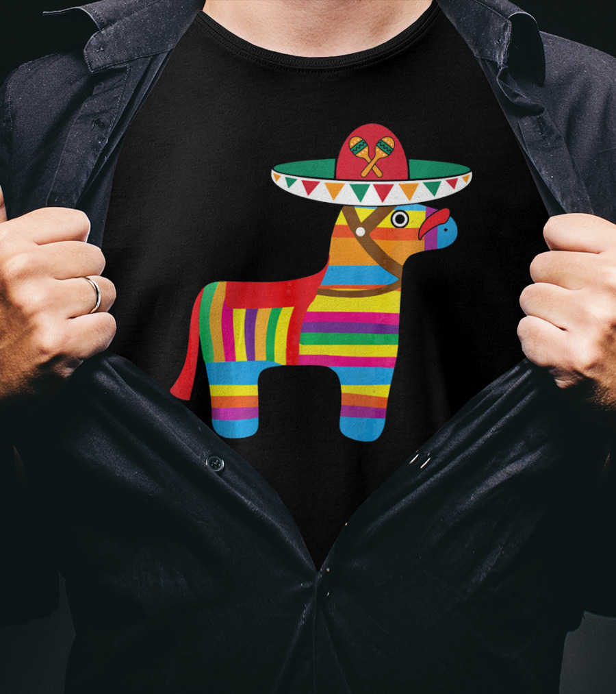 Pinata With Sombrero Mustache Cinco De Mayo Fiesta T-Shirt