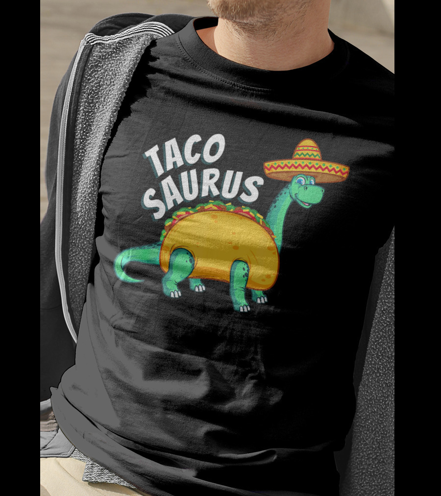 Tacosaurus Dinosaur Wearing Sombrero With Taco Body T-Shirt
