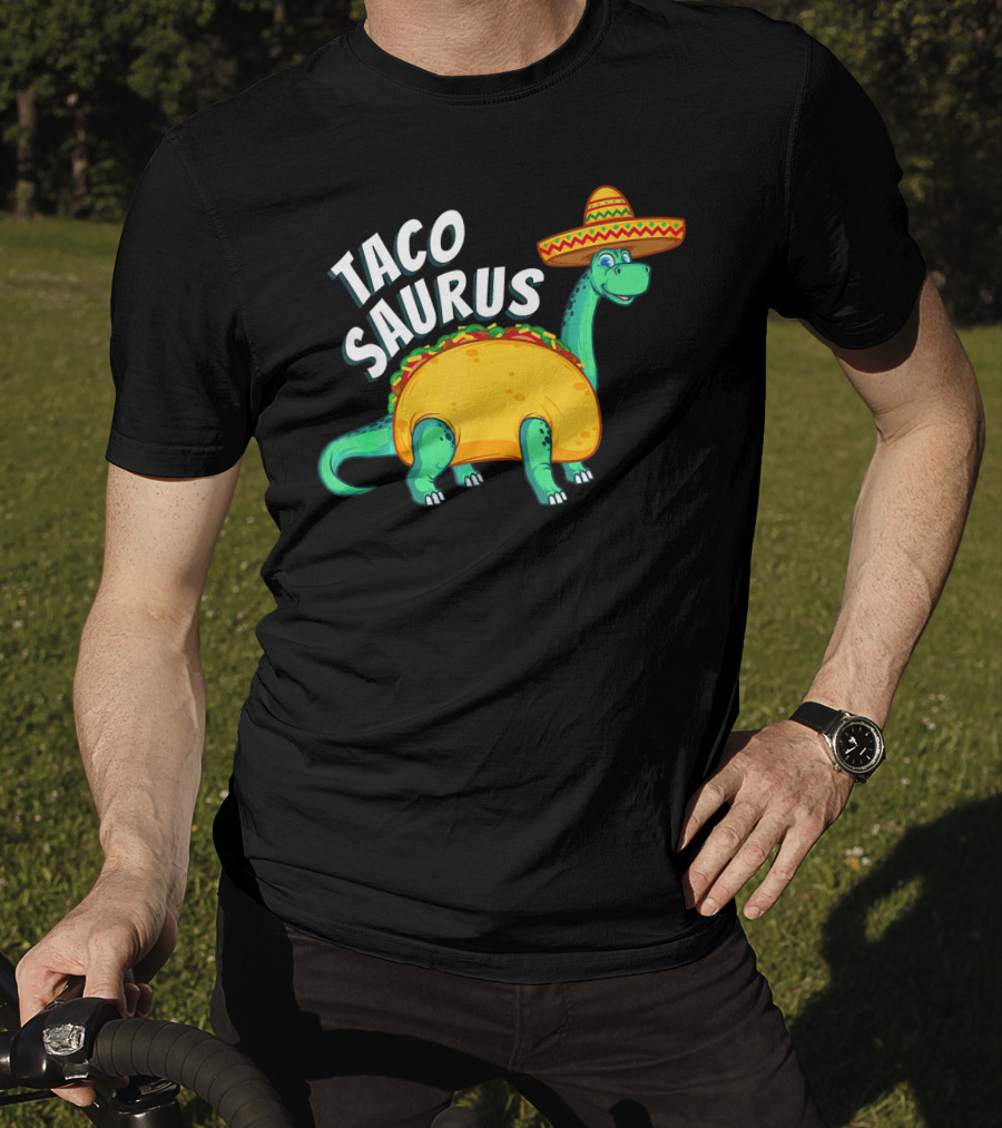 Tacosaurus Dinosaur Wearing Sombrero With Taco Body T-Shirt