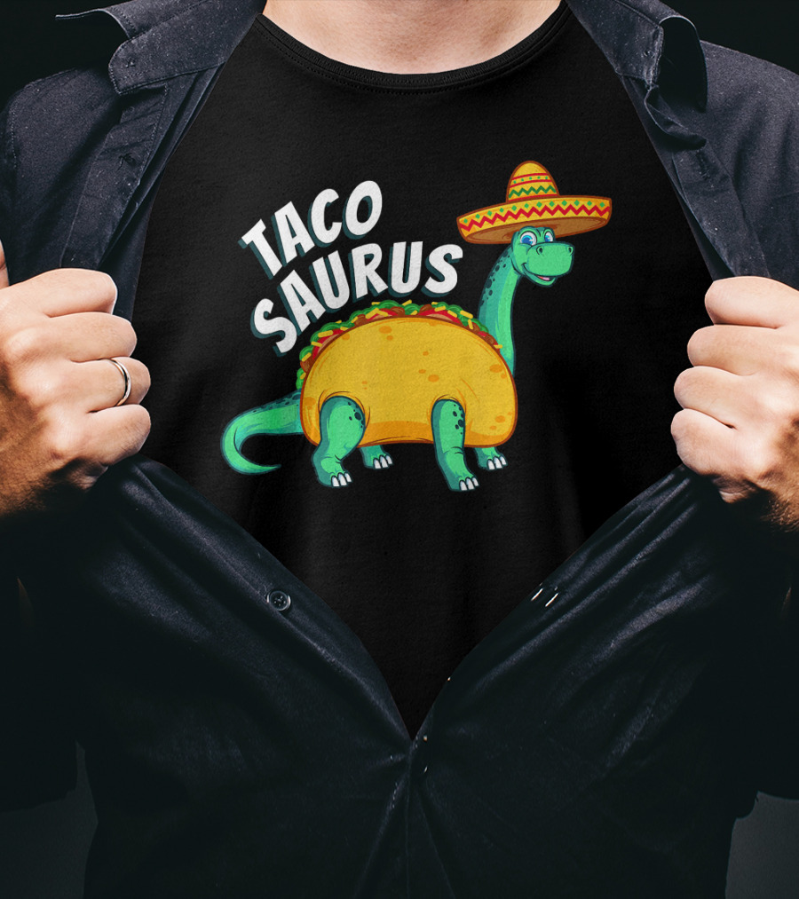 Tacosaurus Dinosaur Wearing Sombrero With Taco Body T-Shirt
