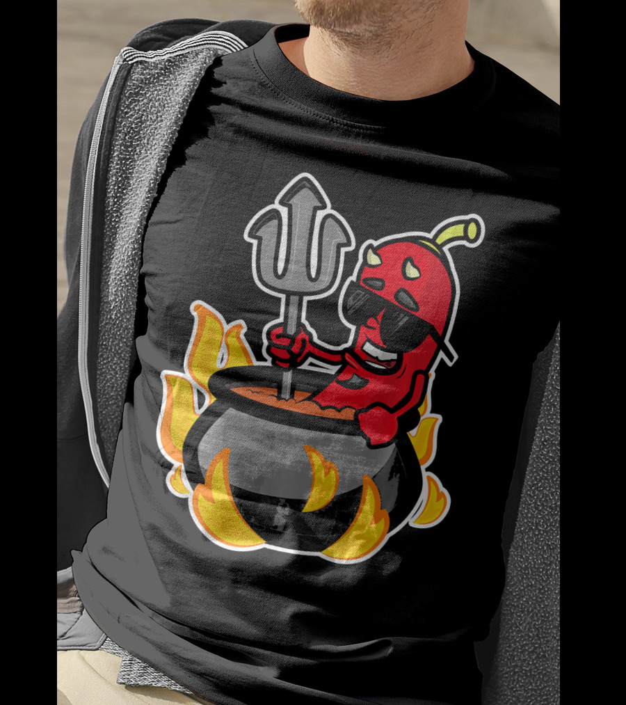 Funny Chili Pepper Devil In Fiery Pot Cinco De Mayo T-Shirt