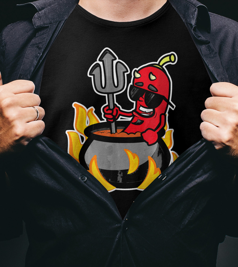 Funny Chili Pepper Devil In Fiery Pot Cinco De Mayo T-Shirt