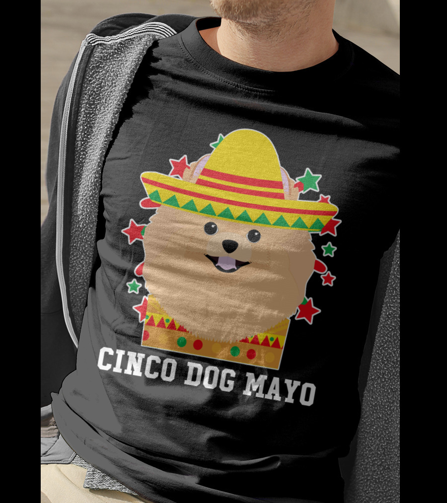 Cinco Dog Mayo Pomeranian Sombrero Stars T-Shirt
