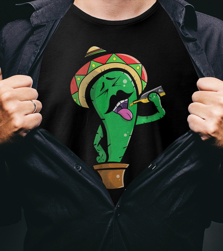 Funny Drinking Mexican Cactus Cinco De Mayo Sombrero Party T-Shirt