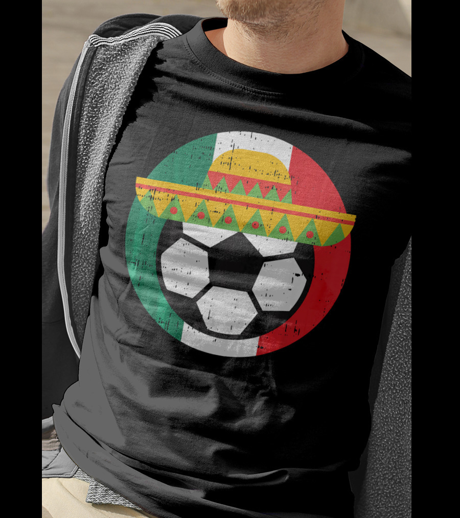 Mexico Soccer Ball Funny Mexican Cinco Sombrero Flag T-Shirt