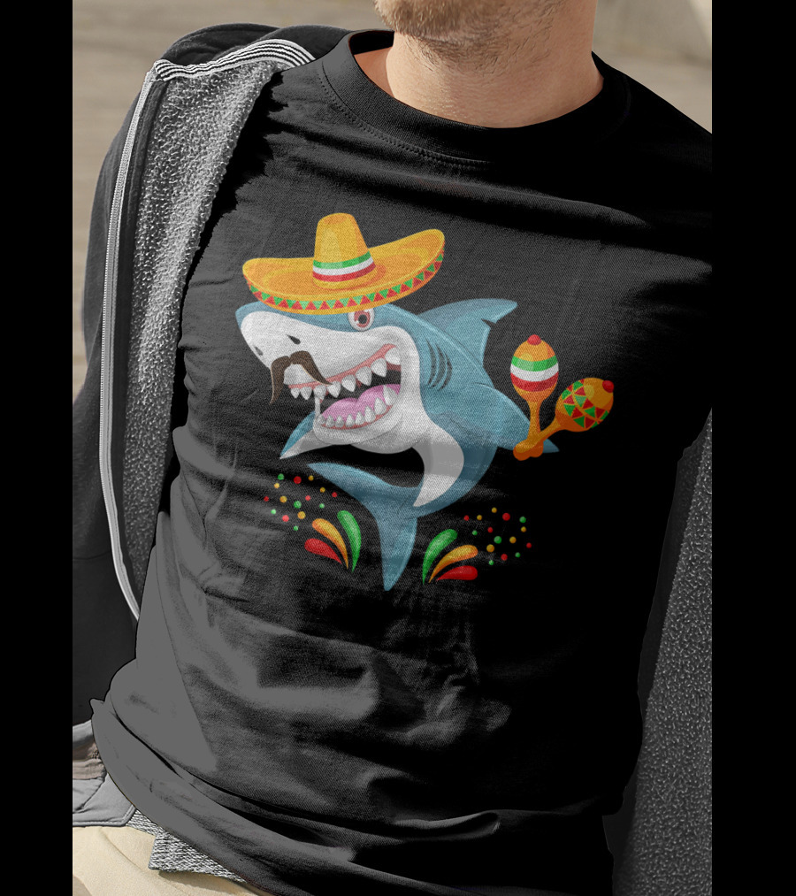 Cinco De Mayo Shark Sombrero Maracas Fiesta Mexican T-Shirt