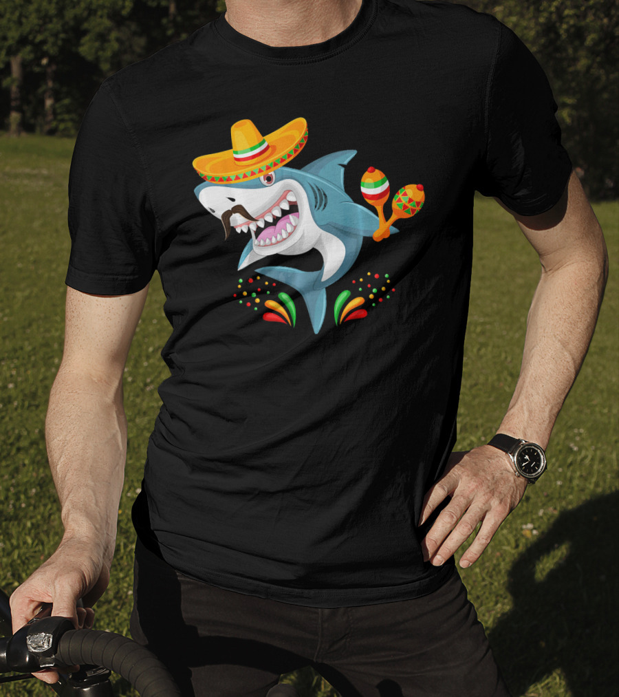Cinco De Mayo Shark Sombrero Maracas Fiesta Mexican T-Shirt