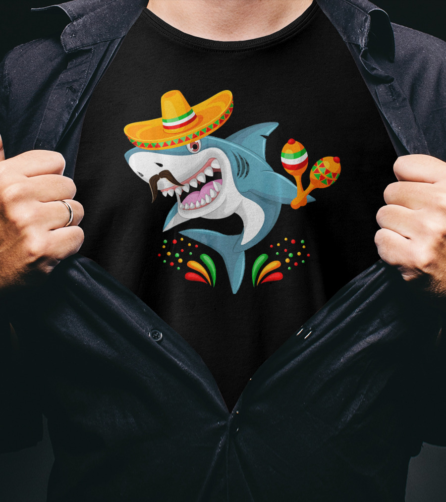 Cinco De Mayo Shark Sombrero Maracas Fiesta Mexican T-Shirt