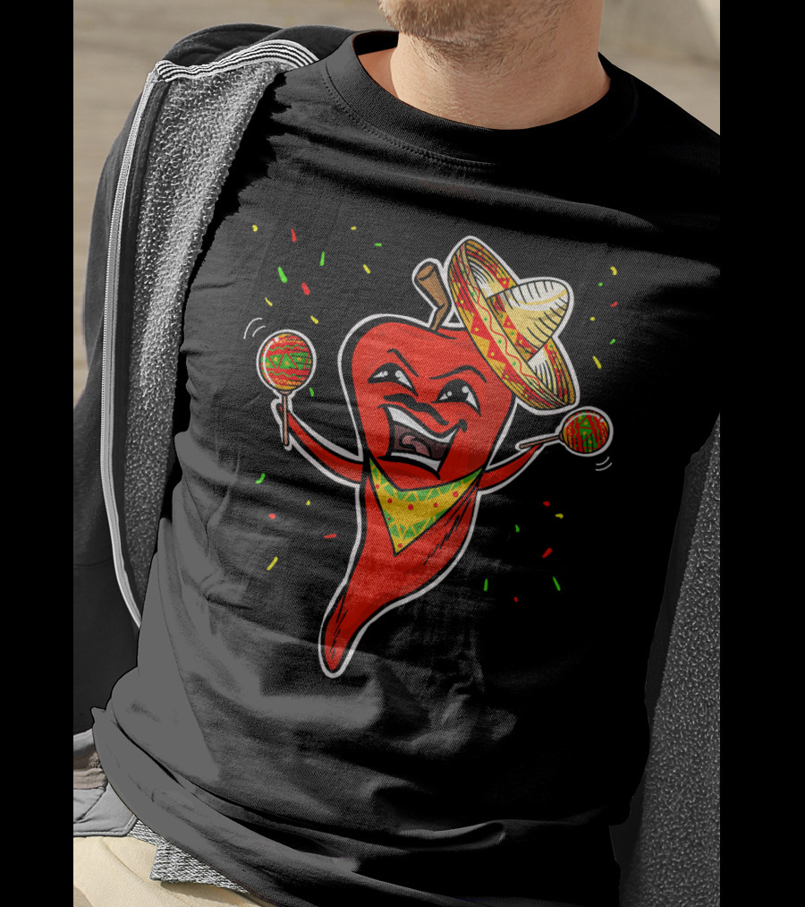 Red Pepper Sombrero Maracas Fiesta Cinco De Mayo T-Shirt