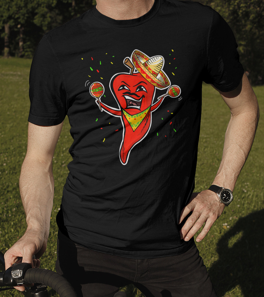 Red Pepper Sombrero Maracas Fiesta Cinco De Mayo T-Shirt