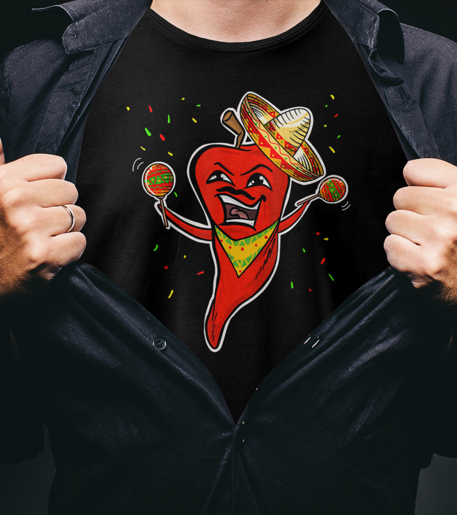 Red Pepper Sombrero Maracas Fiesta Cinco De Mayo T-Shirt