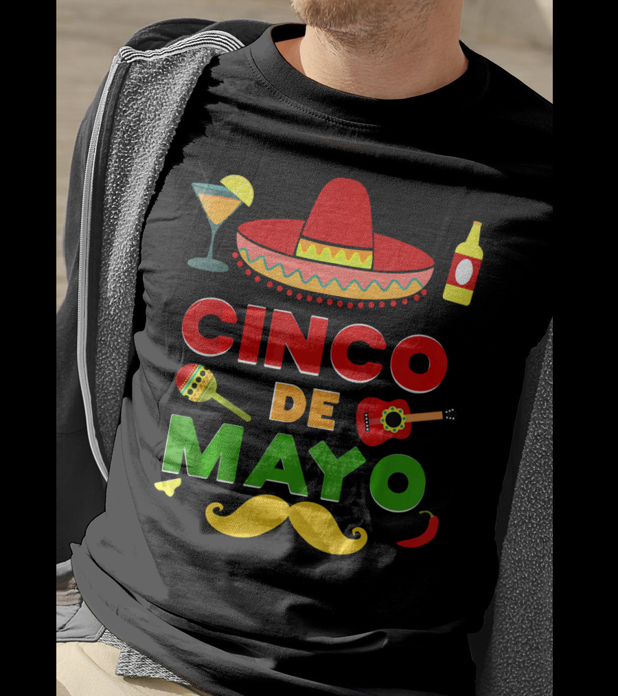 Cinco De Mayo Sombrero Guitar Maraca Mustache Fiesta T-Shirt
