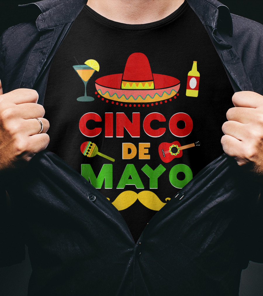 Cinco De Mayo Sombrero Guitar Maraca Mustache Fiesta T-Shirt