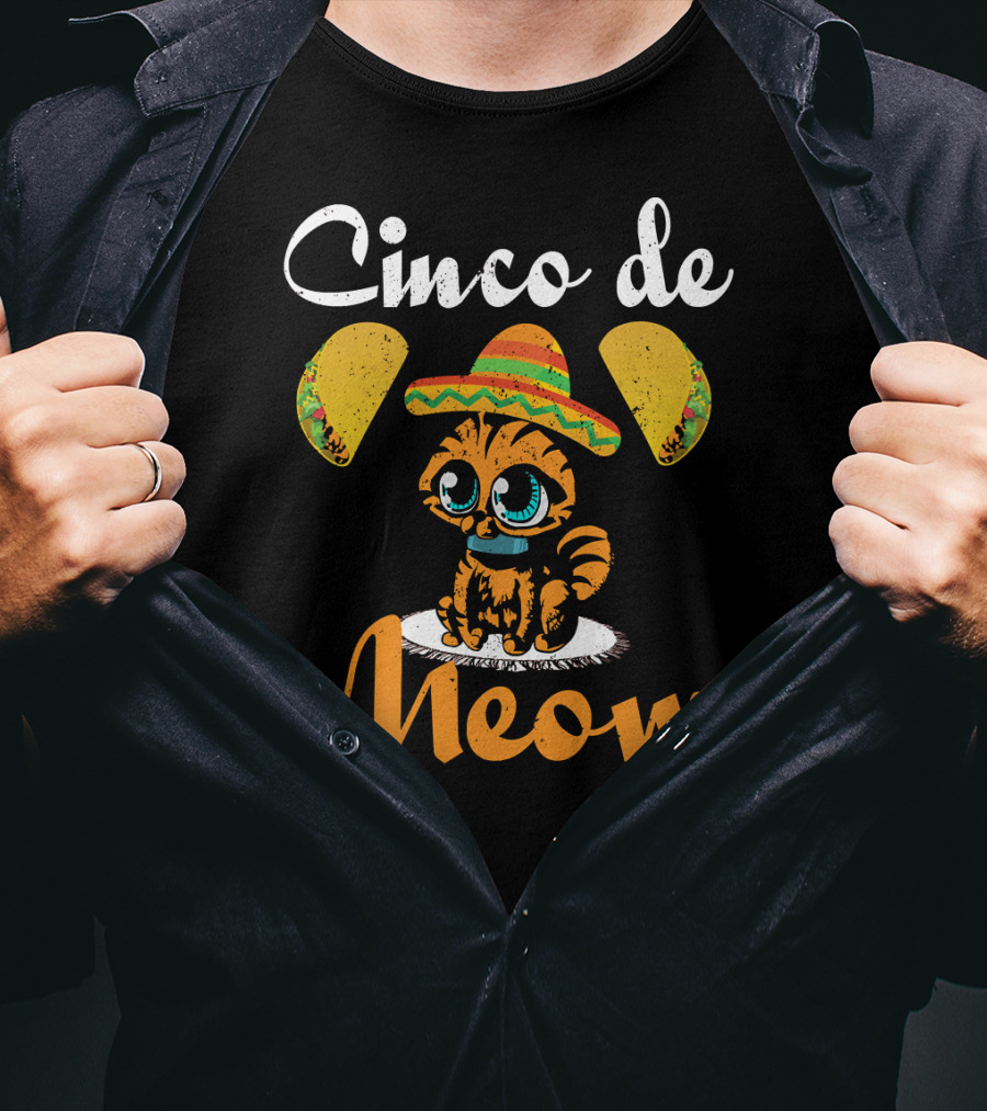 Cinco De Meow Cat Sombrero Taco T-Shirt