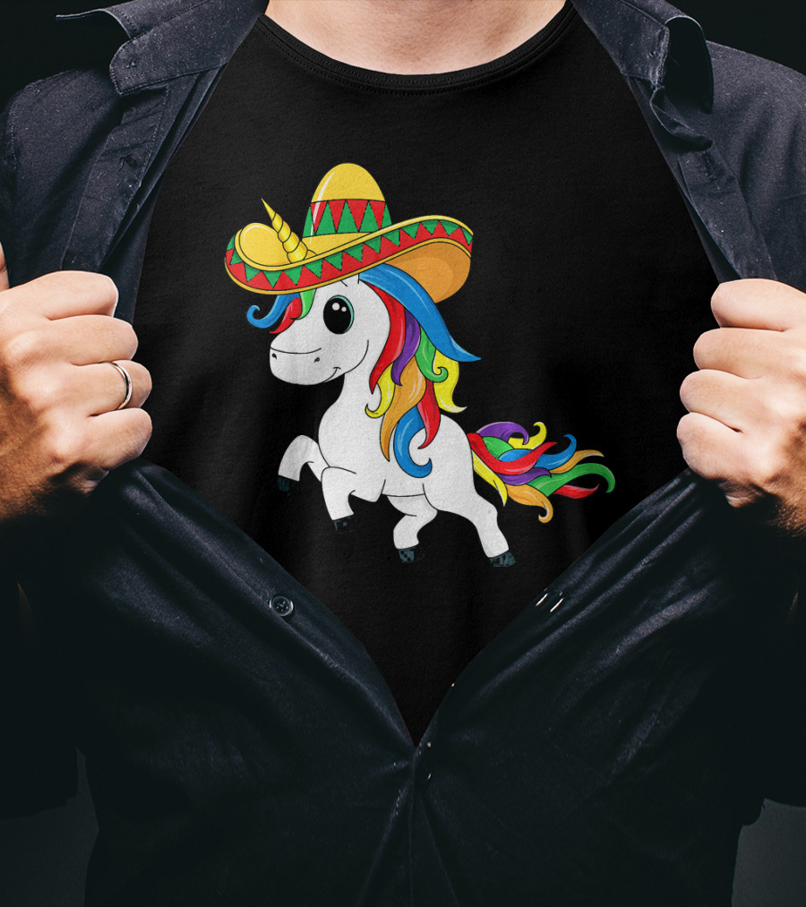 Cinco De Mayo Unicorn Sombrero Rainbow Kids Girls T-Shirt