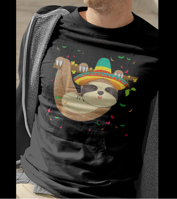 Cute Lazy Sloth With Sombrero For Cinco De Mayo 5th Of May T-Shirt