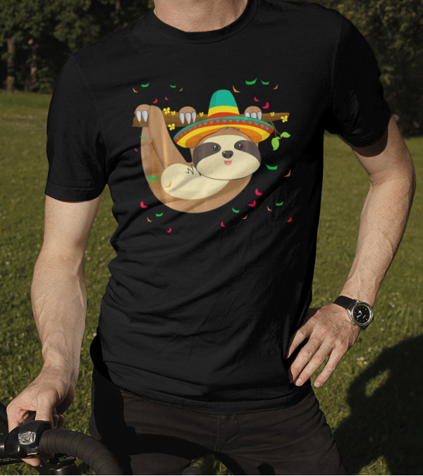 Cute Lazy Sloth With Sombrero For Cinco De Mayo 5th Of May T-Shirt