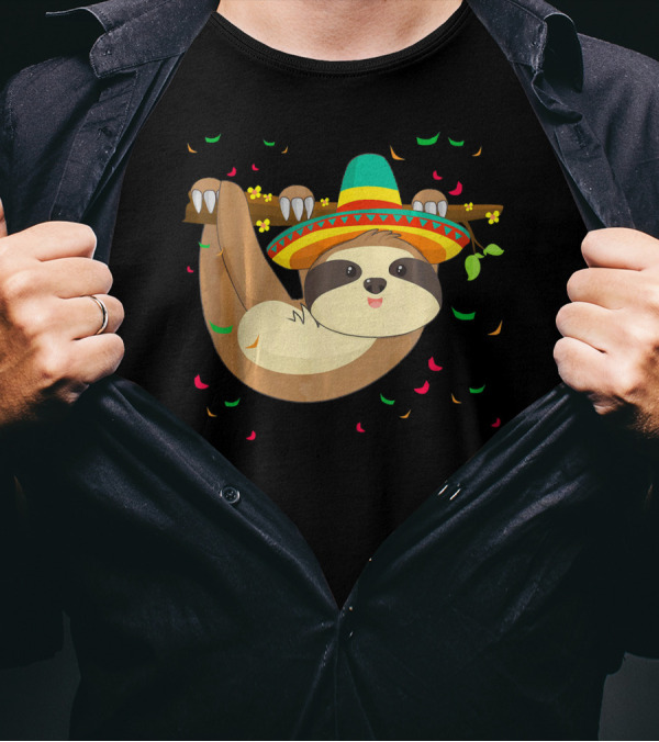 Cute Lazy Sloth With Sombrero For Cinco De Mayo 5th Of May T-Shirt