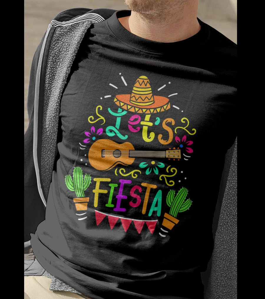 Cinco De Mayo Mexican Guitar Let's Fiesta T-Shirt